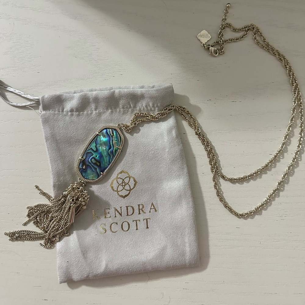 Kendra Scott Rayne Gold Long Pendant Necklace in Abalone Shell